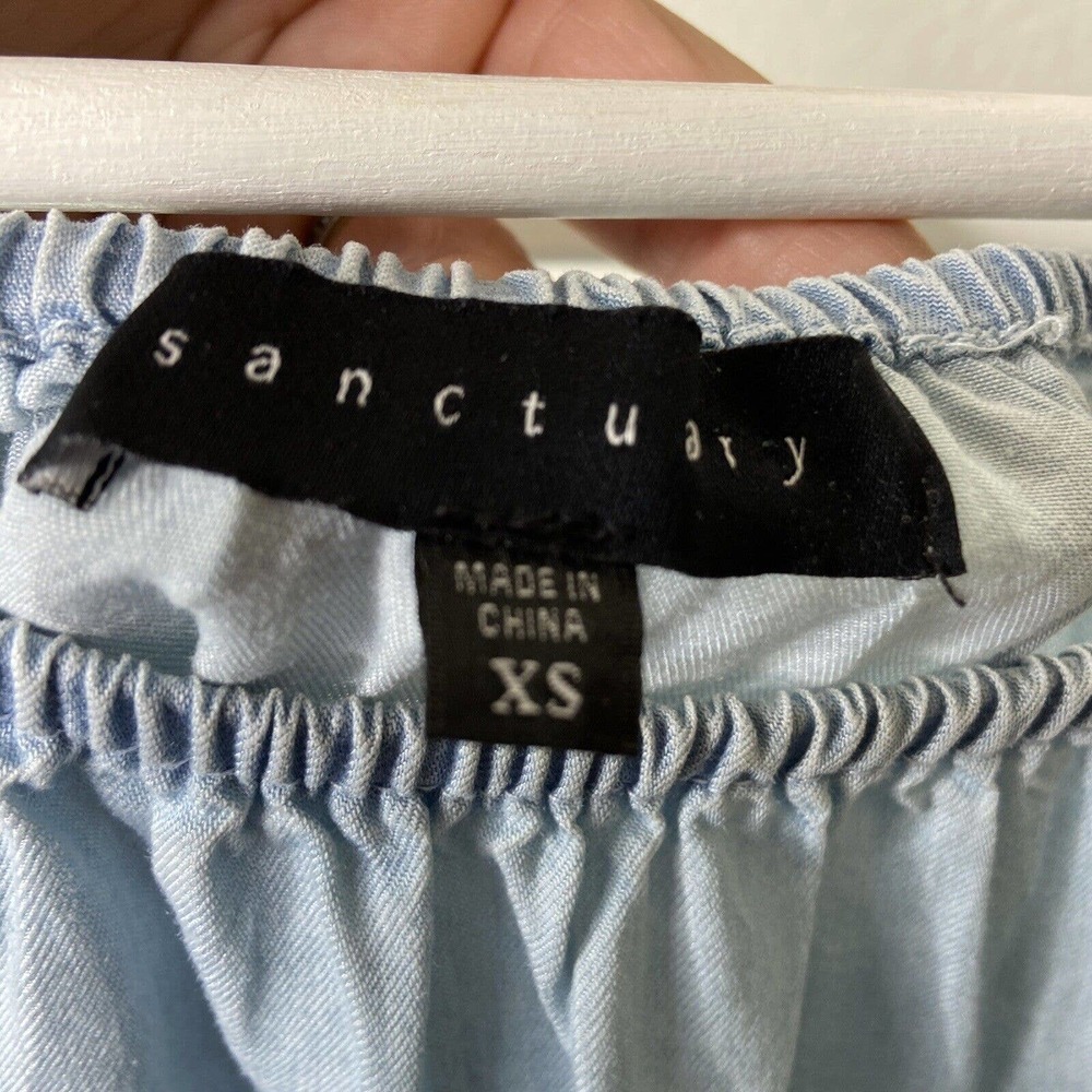 Sanctuary Chambray On or Off the Shoulder Chambray Ruffle Blouse Sz XS - Picture 7 of 7